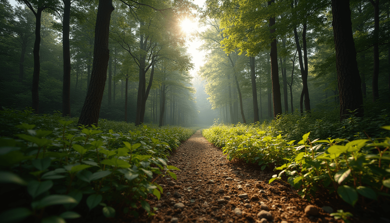 A peaceful forest scene showcasing the natural beauty of Benzie County